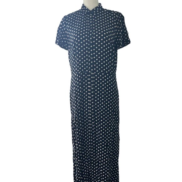 ANN TAYLOR LOFT Navy Blue Polka Dot Maxi Dress Size 10 Tall - Picture 1 of 3